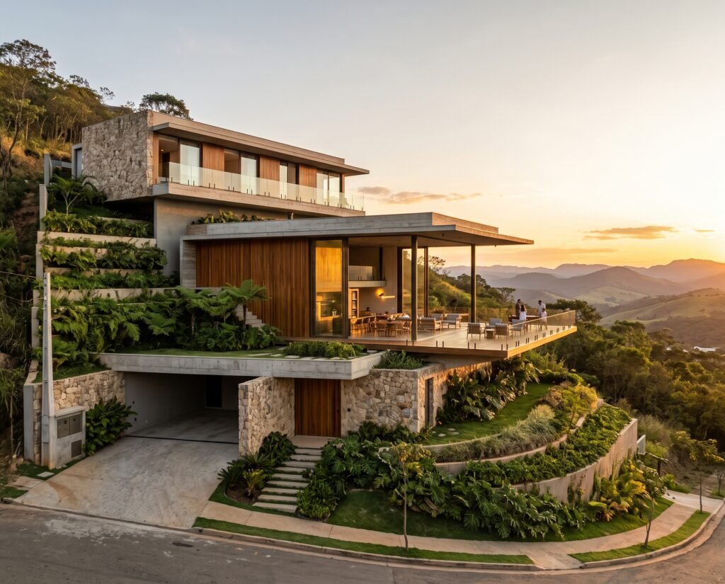 casa em terrenos em aclive